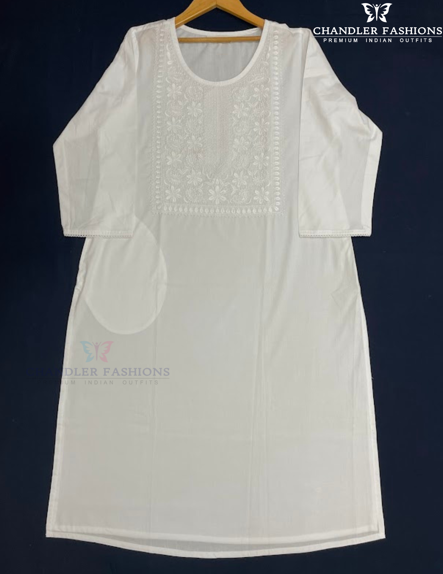 Wonderful White Color Embroidery Work Cotton Kurti With Pocket In Yuma