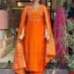 Amazing Orange Color Cotton Slub With Embroidery Work Salwar Suits For Women