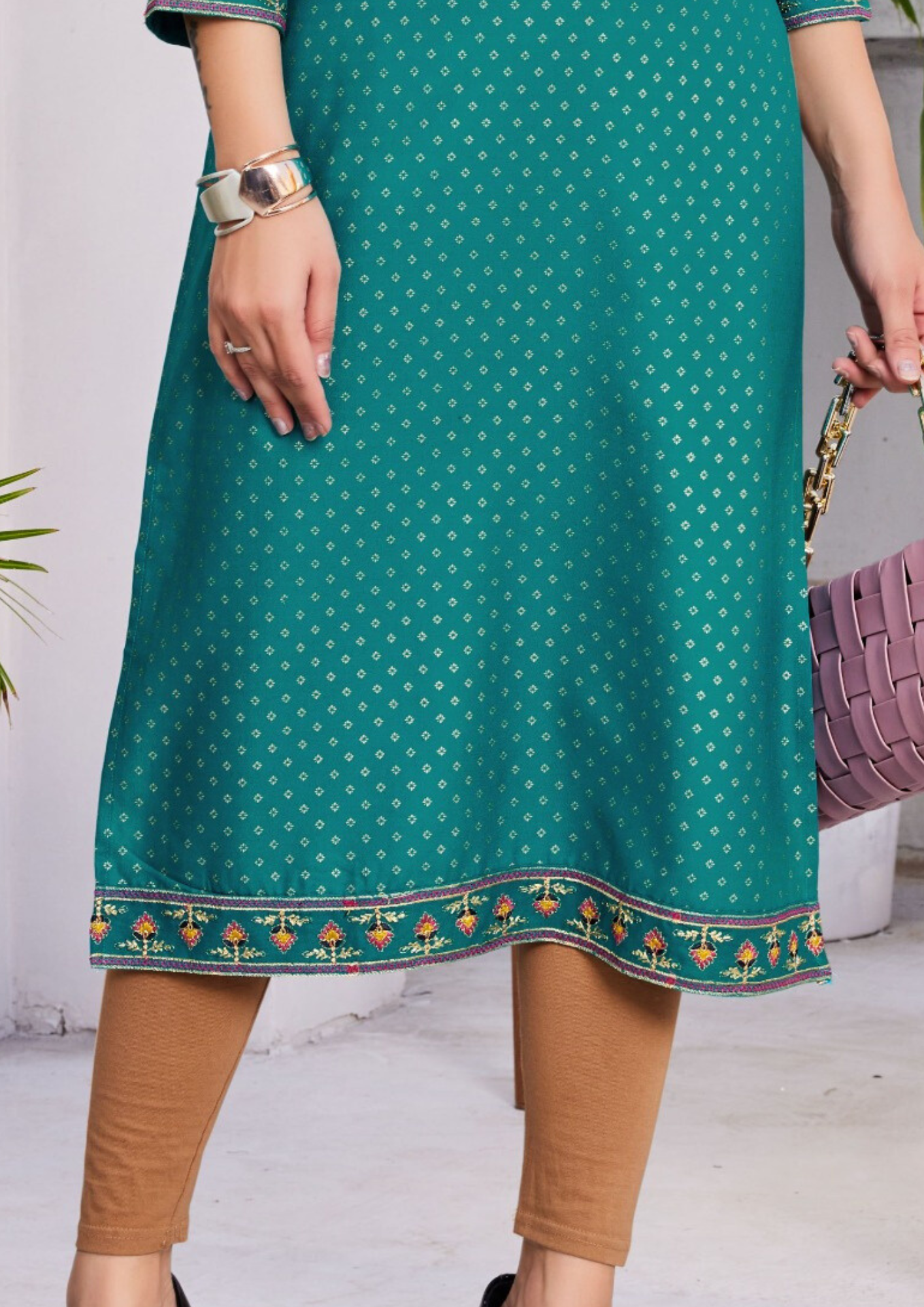 Heavenly Teal Blue Color Kurti With Zari & Thread Embroidery Work In USA