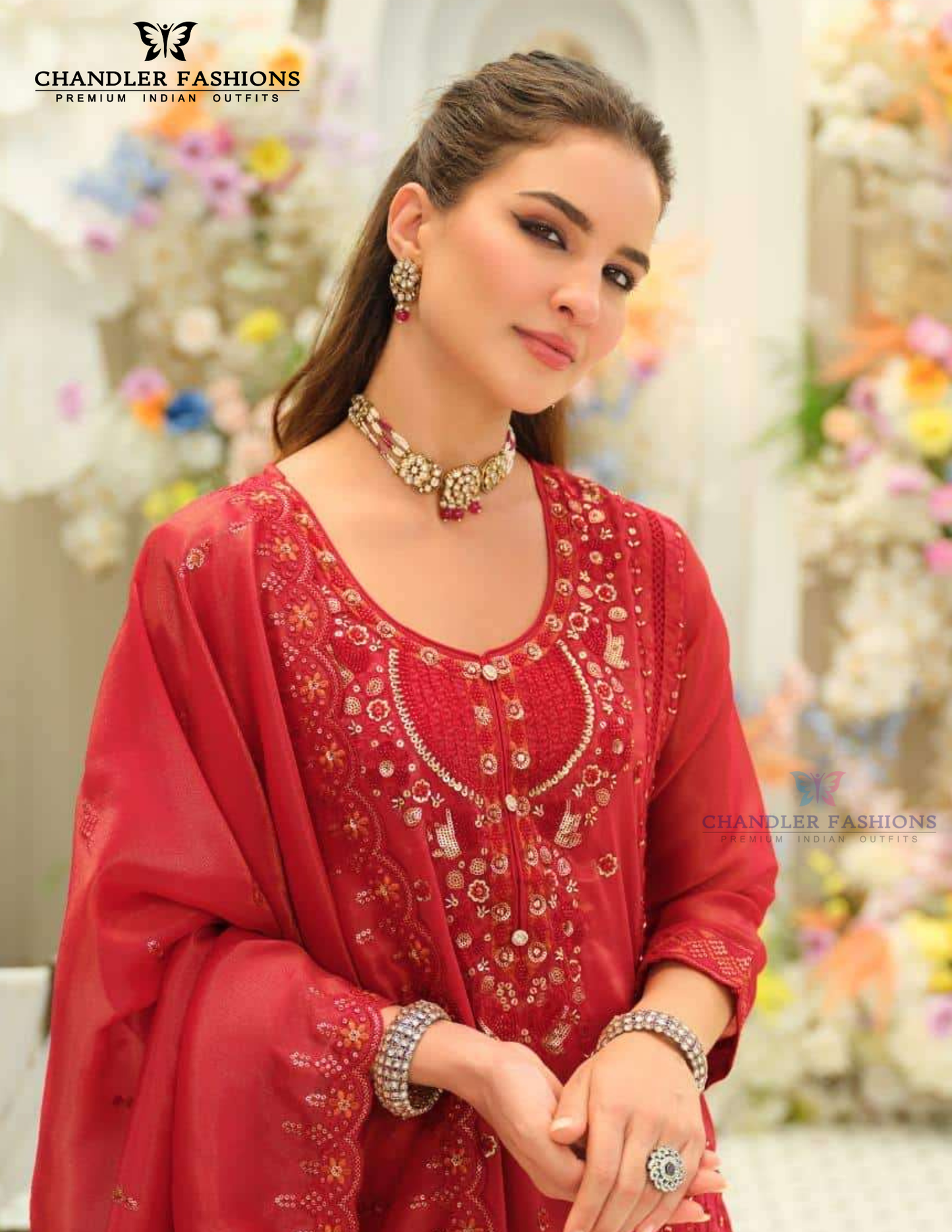Red Color Embroidery Work Salwar Suits In USA