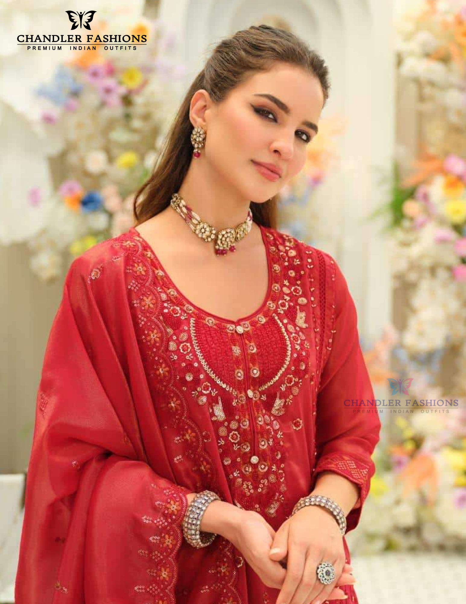 Red Color Embroidery Work Salwar Suits In USA