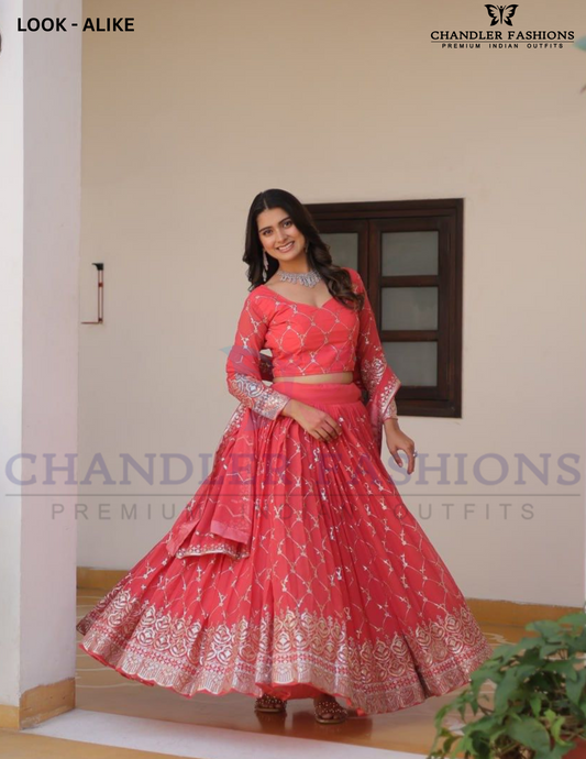 Stunning Pink Color Faux Georgette With Heavy Embroidery Sequins Work Lehenga Choli