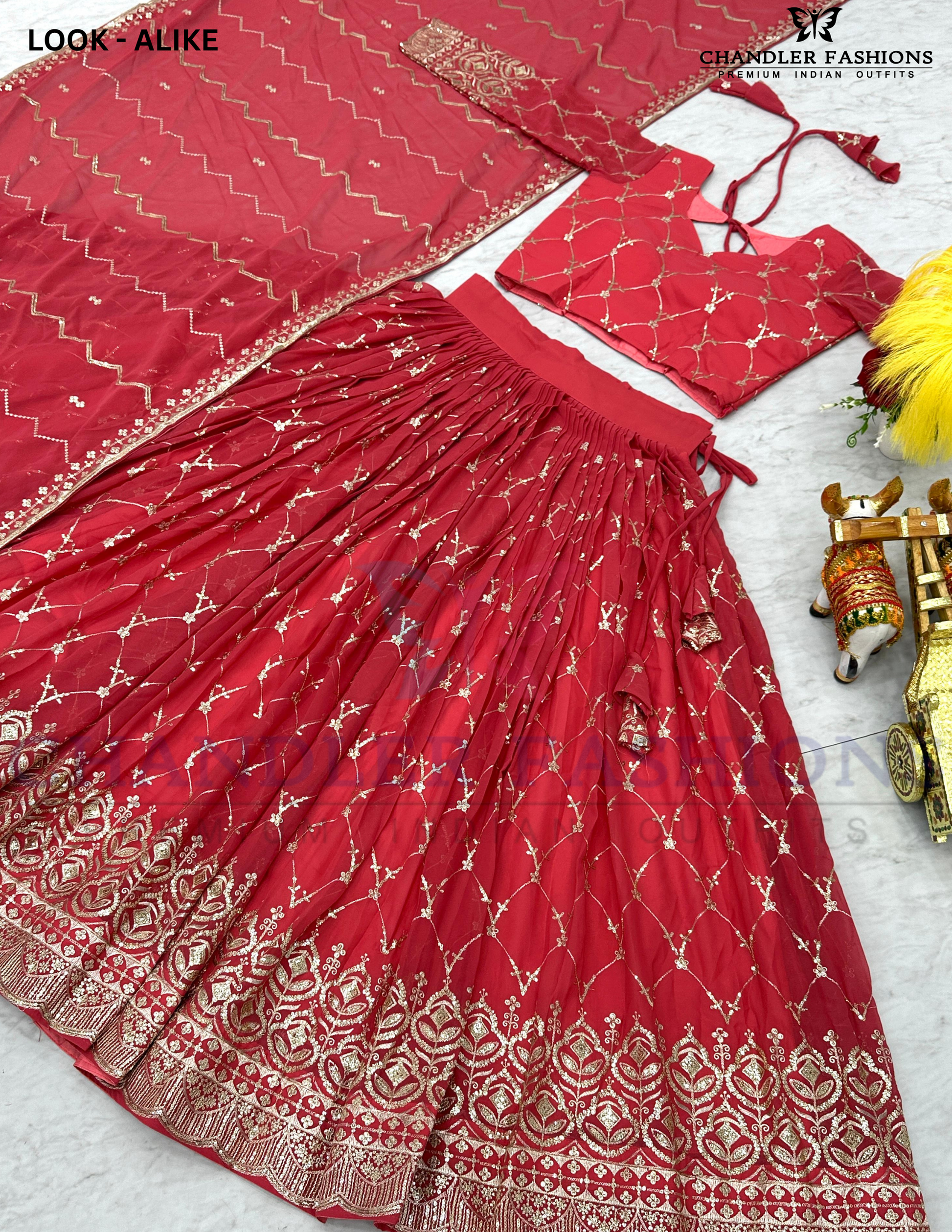 Pink Color Faux Georgette Embroidery Lehanga In USA