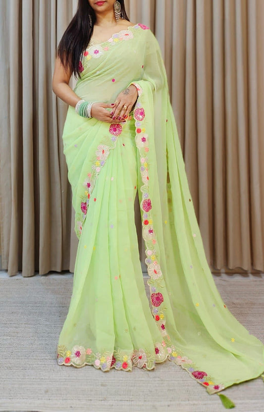 Appealing Green color Designer Faux Georgette Embroidery and Sequins Saree For Women