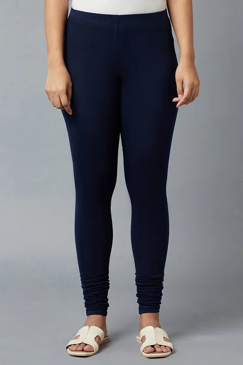 Pretty Dark Blue Color Cotton Ankle Length Leggings For Women