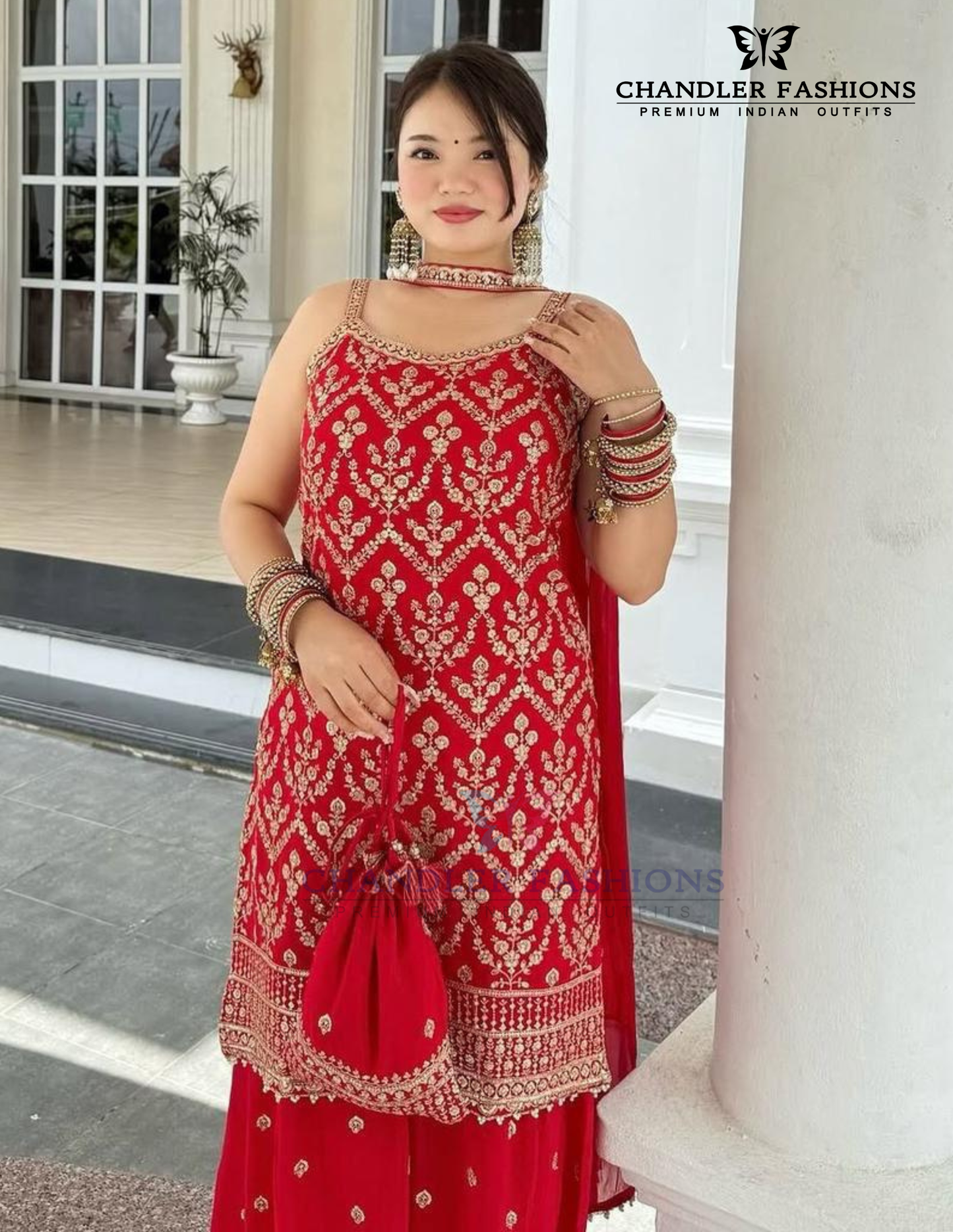 Red Color Georgette With Sequins Work Palazzo Suits In USA