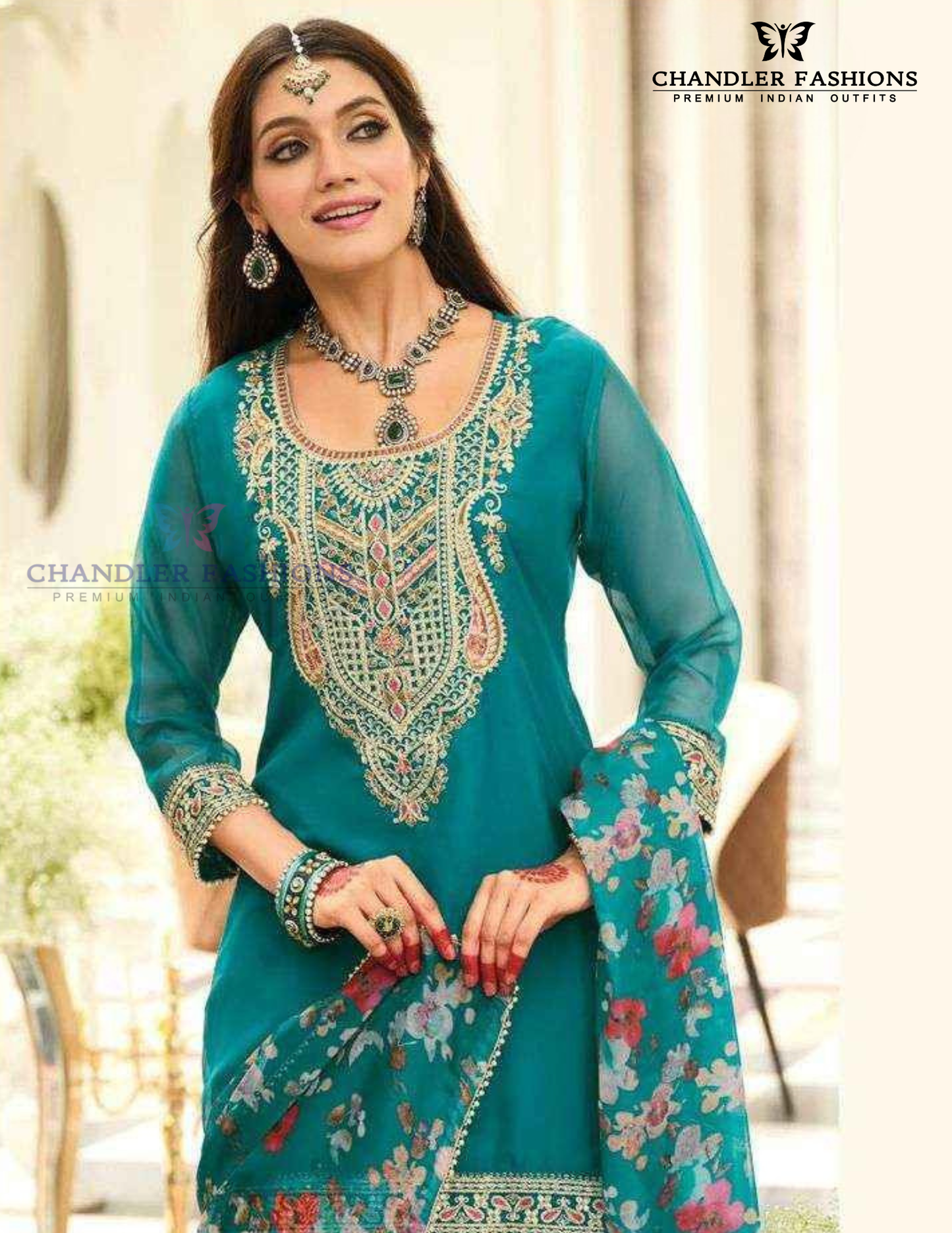Teal Green Color With Embroidery Work Palazzo Suits Near Me