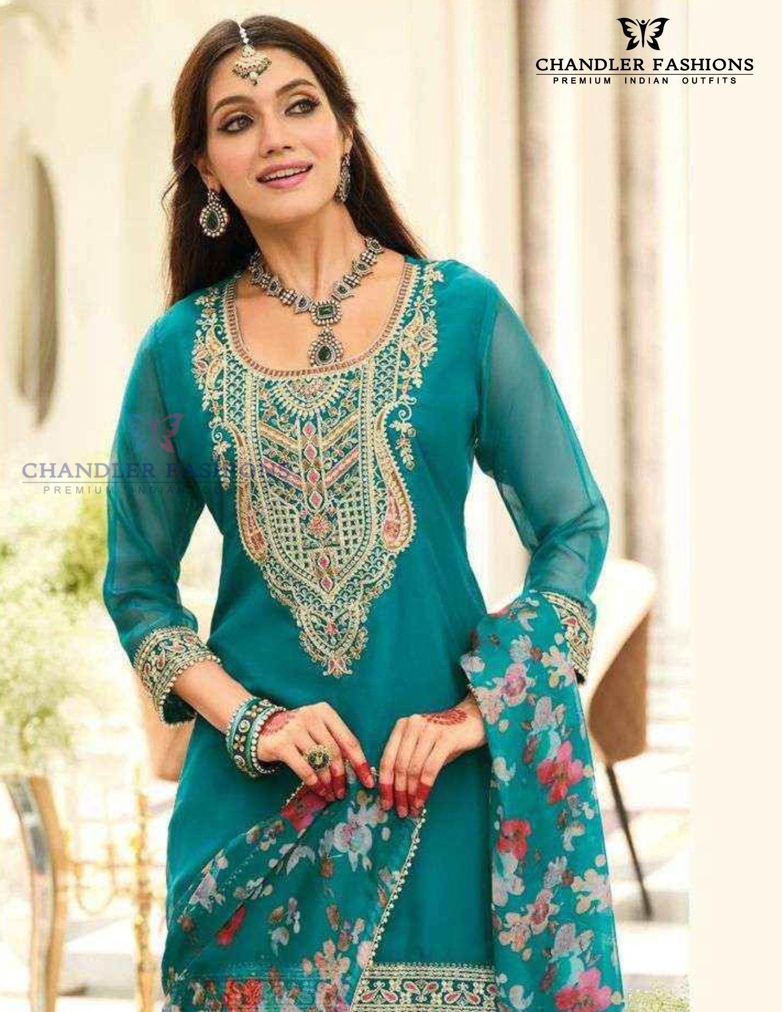 Teal Green Color With Embroidery Work Palazzo Suits Near Me