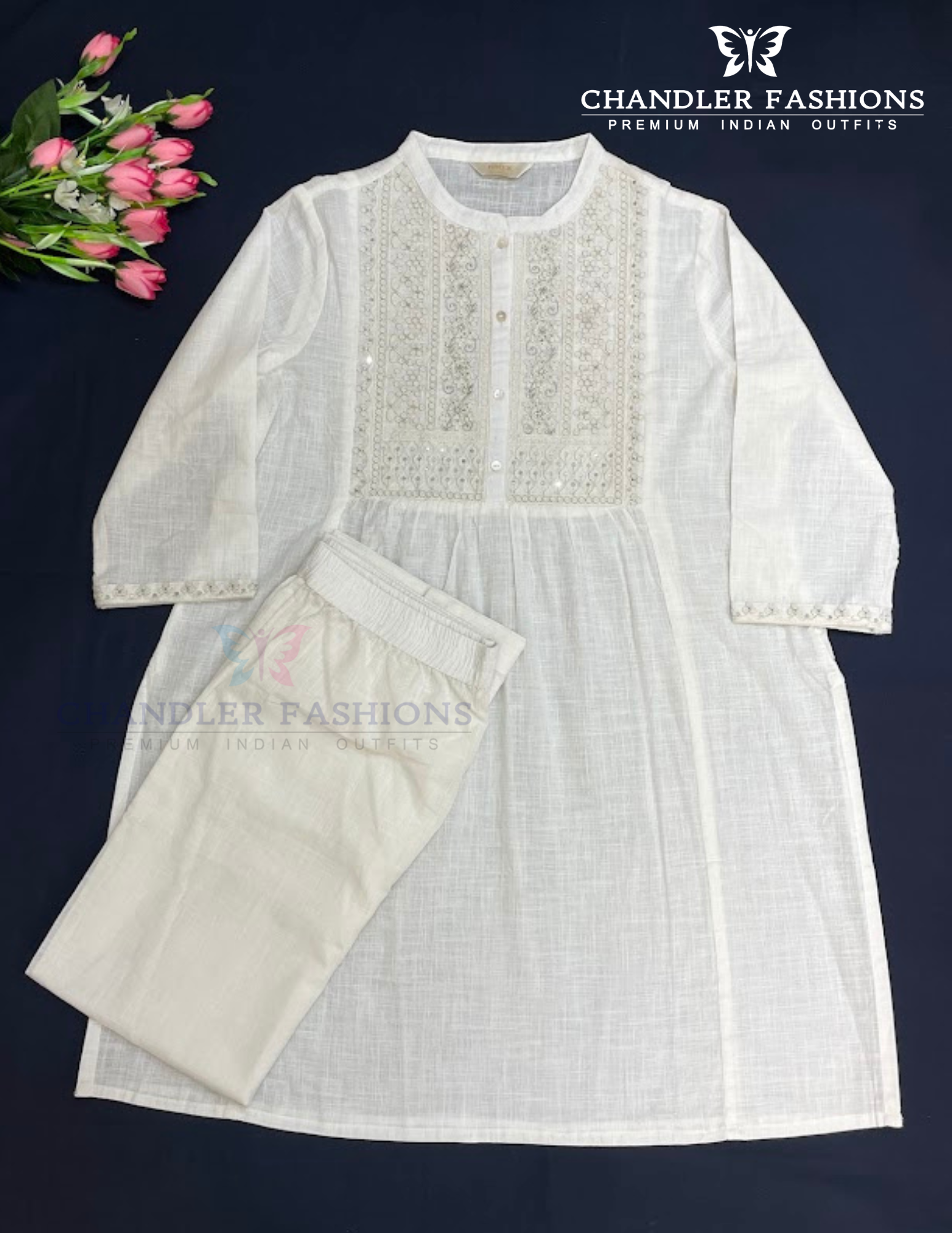 Off White Color Cotton Kurti And Palozzo Suits