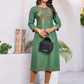 Attractive Green Colored Dot Design Rayon Kurti With Thread Embroidery Work