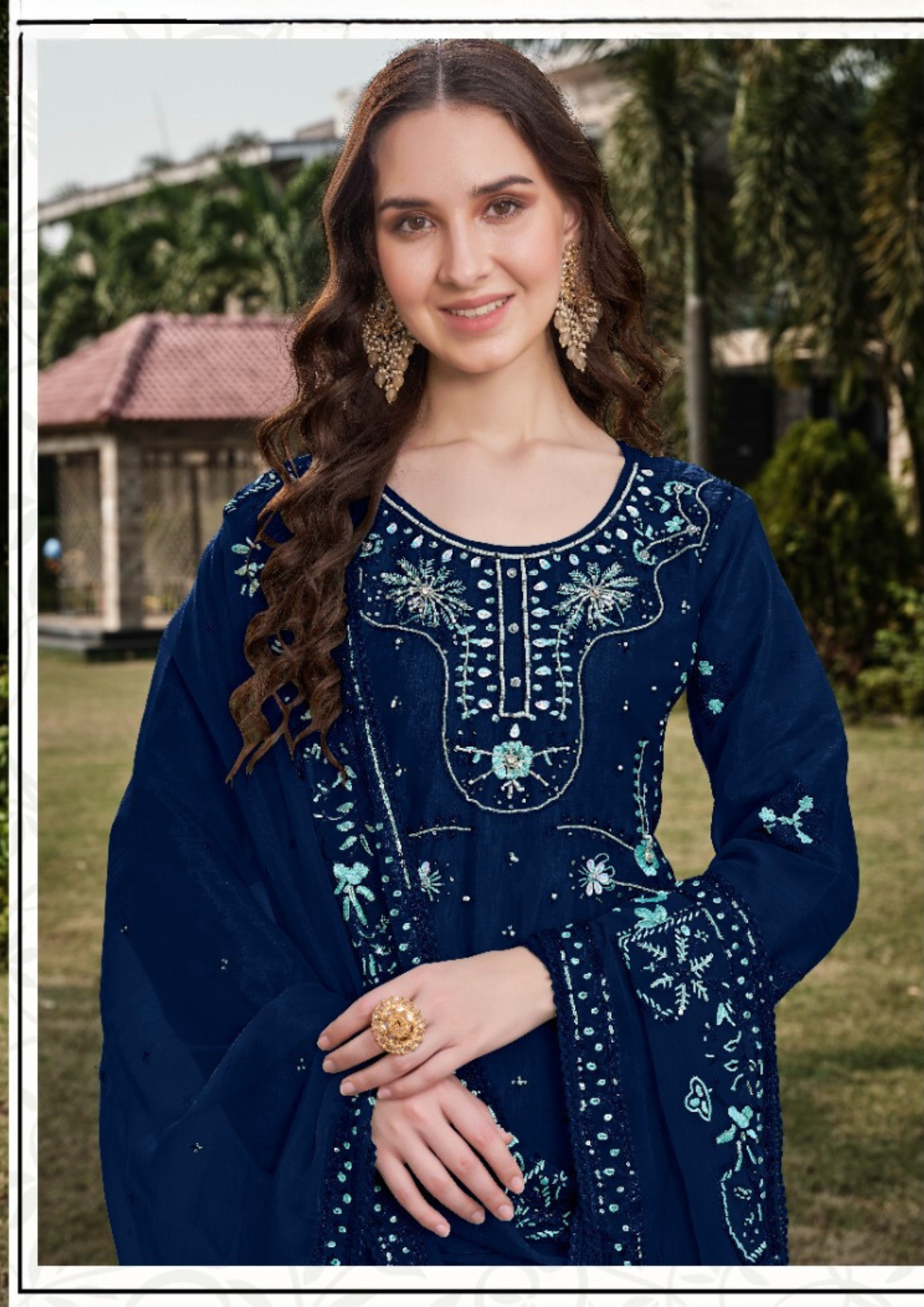 Blue Color Georgette with Embroidery Khatli Work Suit In Near Me