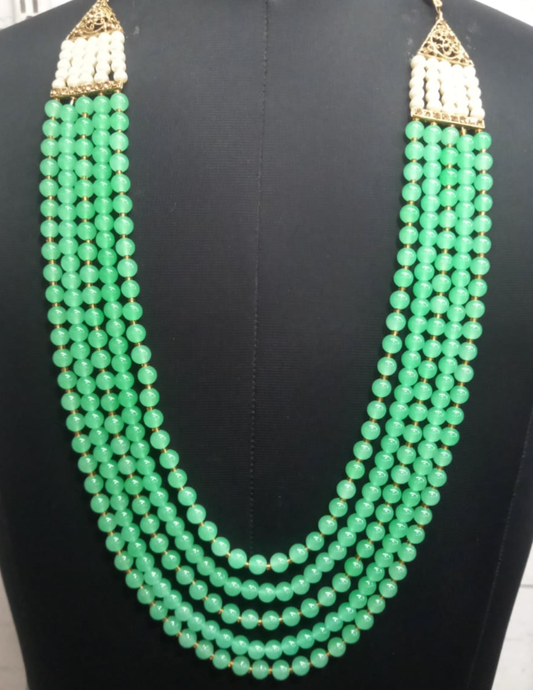 Alluring Green Color Gold Plated With Pearl Beaded Mala