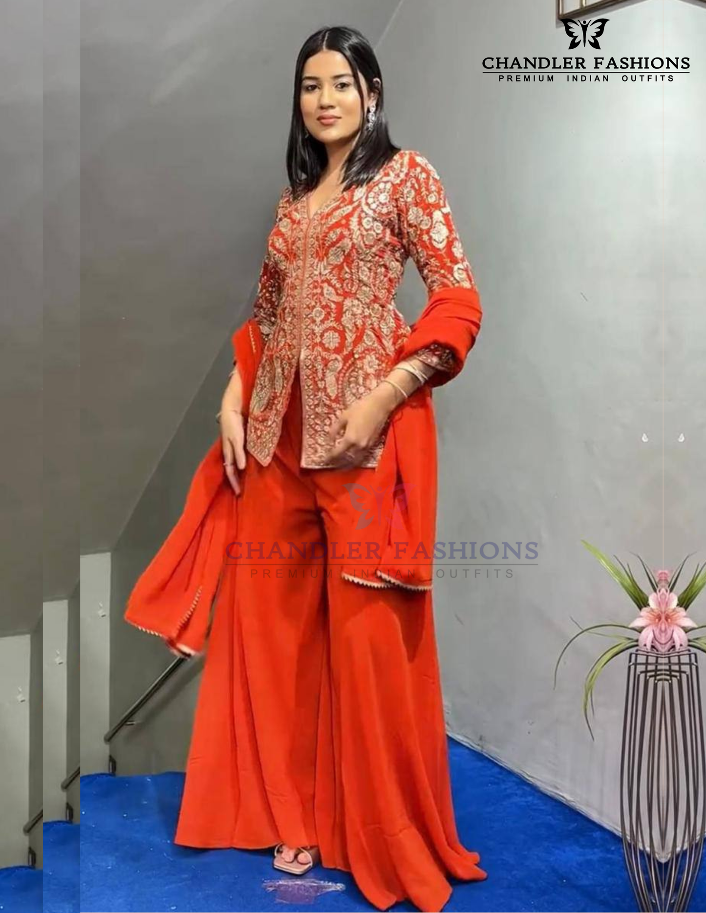 Orange Color Georgette With Embroidery And Sequins Work Palazzo Suits Near Me