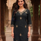 Black Color Cotton With Embroidery Work Kurti Near Me