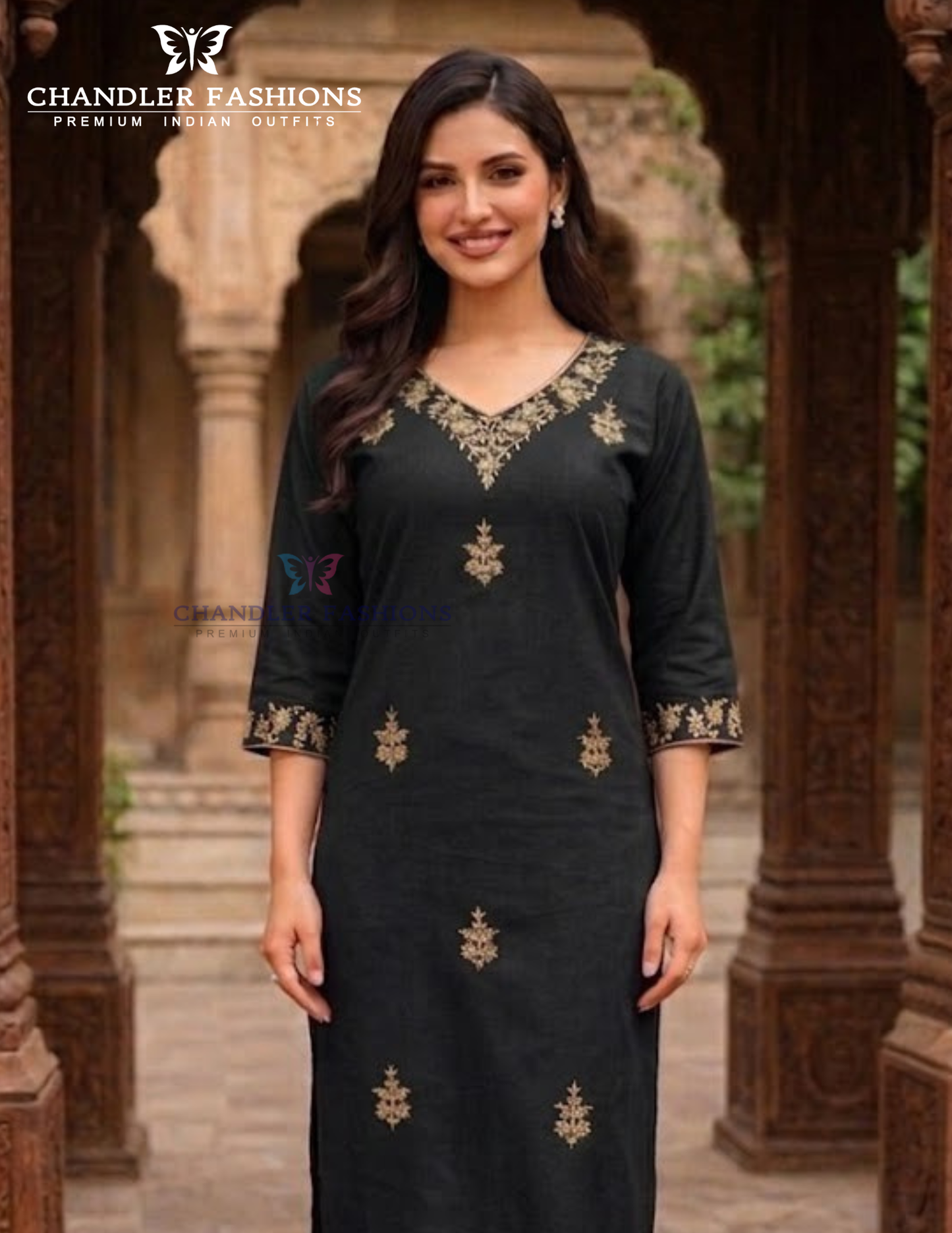 Black Color Cotton With Embroidery Work Kurti Near Me