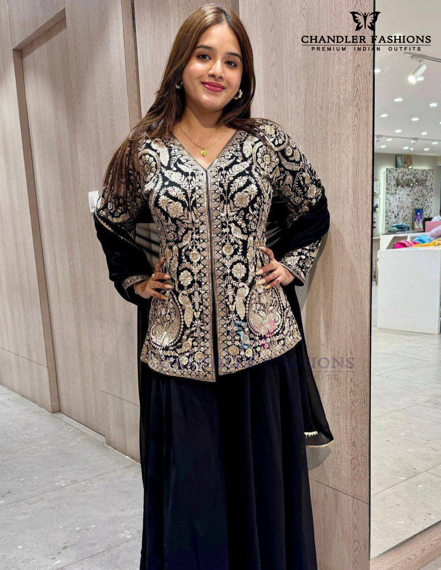 Black Color Georgette With Embroidery And Sequins Work Palazzo Suits Near Me