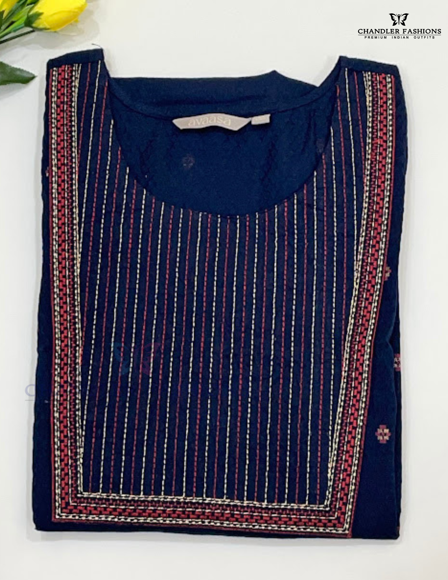 Exquisite Dark Blue Color Cotton Kurti With Thread Work IN USA