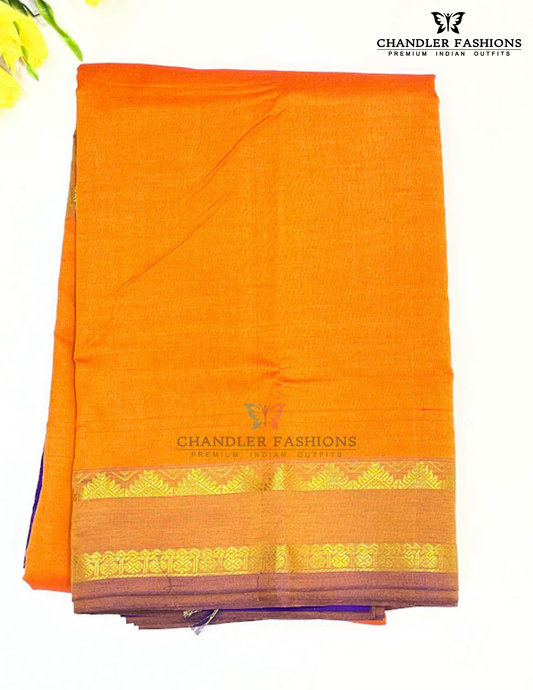 Amazing Orange Color Cotton With Zari Work And Contrast Color Border Saree For Women