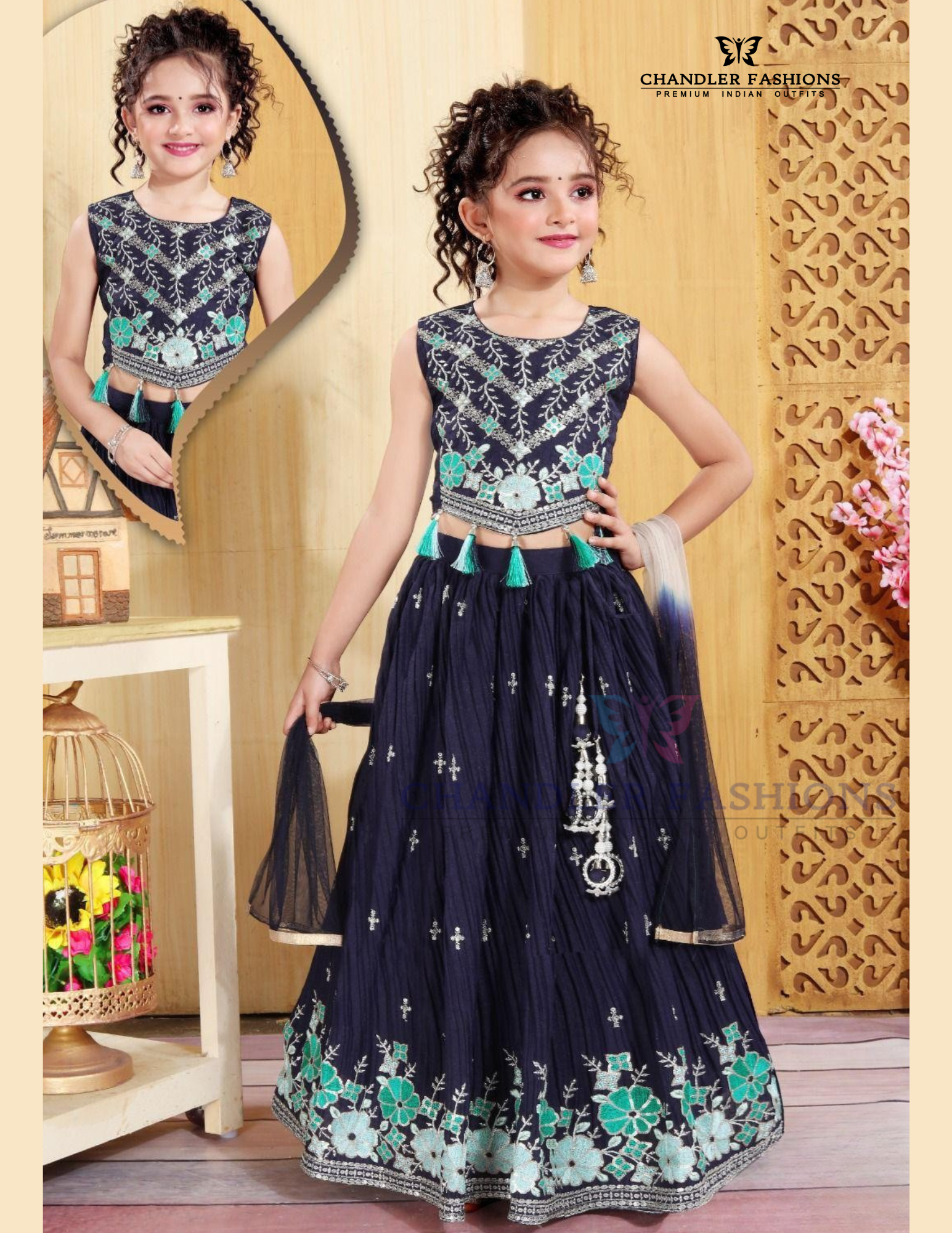 Wonderful Dark Blue Color Embroidery And Sequins Work Choli Set With Dupatta For Girls