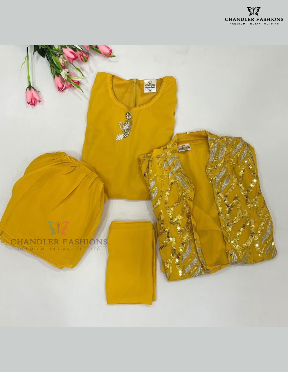 Yellow Color Georgette With Embroidery And Sequins Work Sharara Set For Kids Girls Near Me