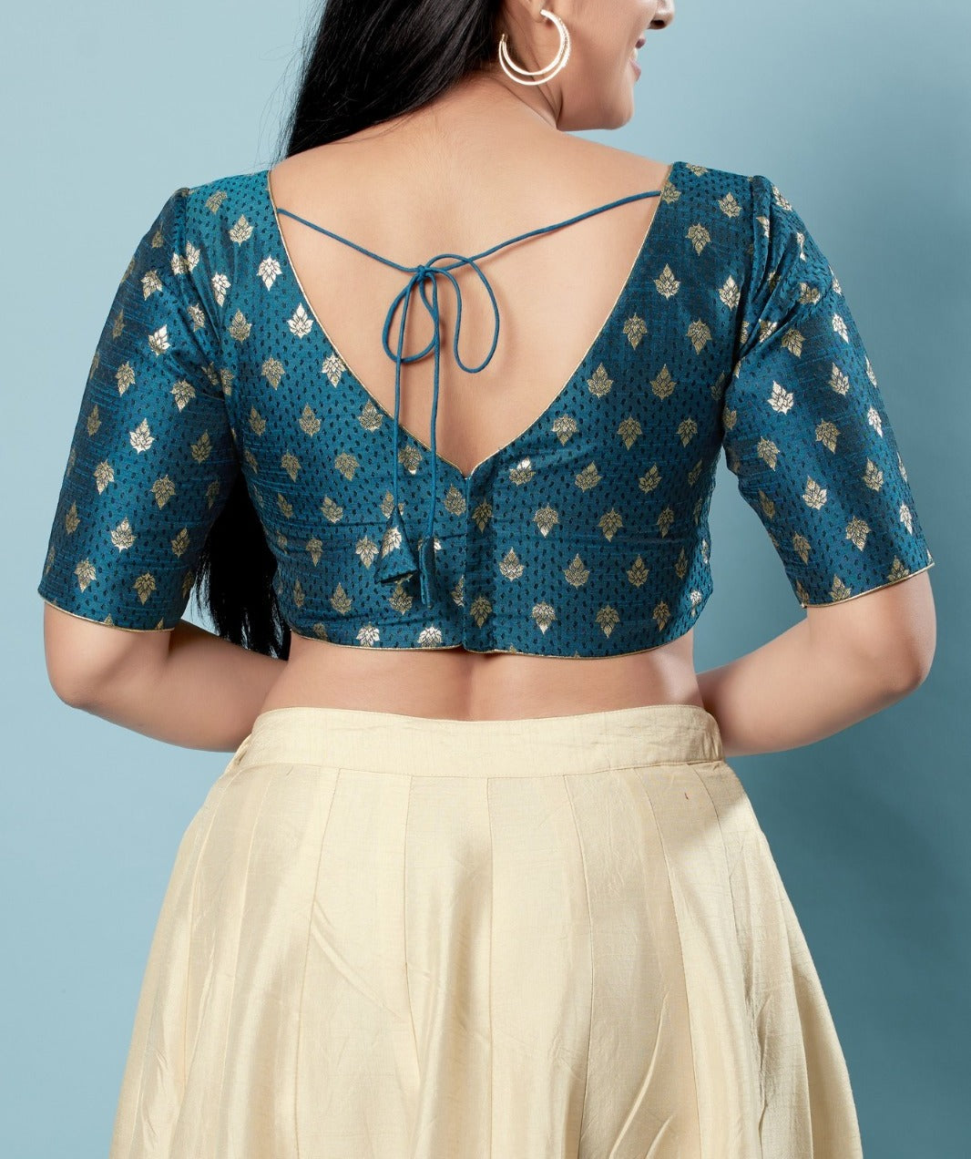 Alluring Teal Blue Color Designer Brocade Readymade Blouse With Butta Motifs For Women Near Me