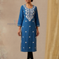 Delightful Blue Color Rayon With Embroidery Work Kurti For Women