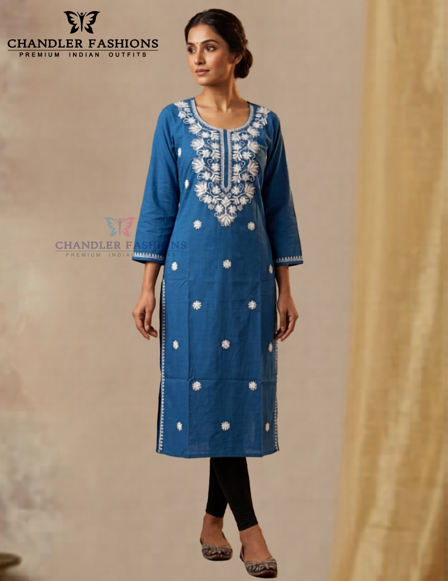 Delightful Blue Color Rayon With Embroidery Work Kurti For Women