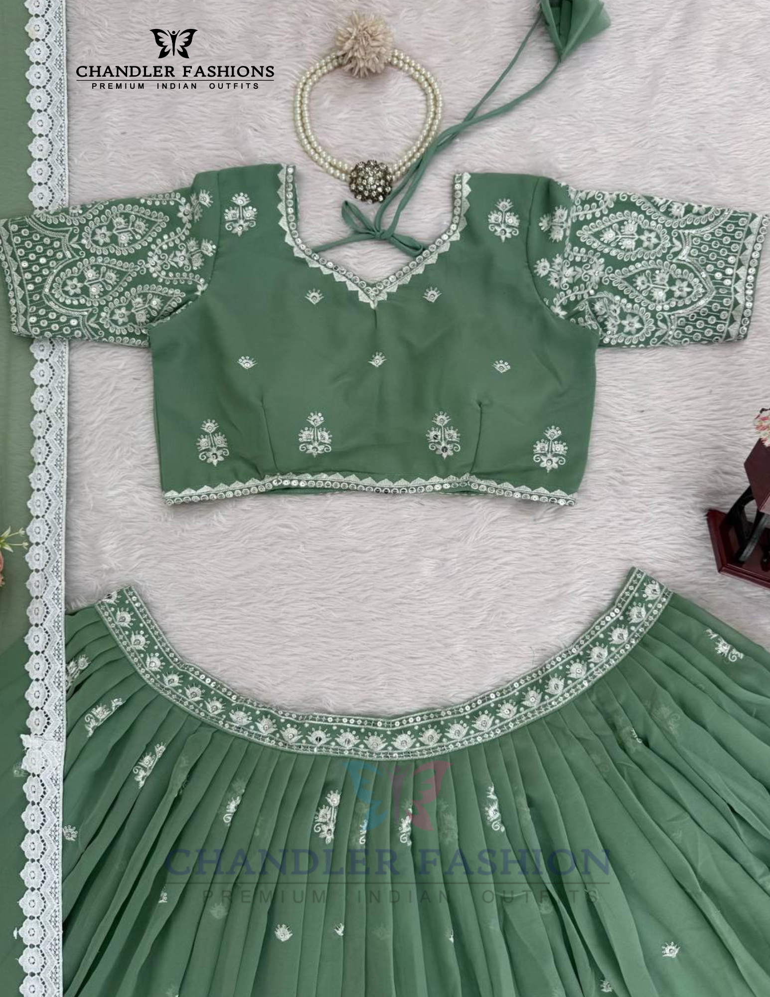 Green Color Embroidery And Sequins Work Lehenga Choli In Tempe