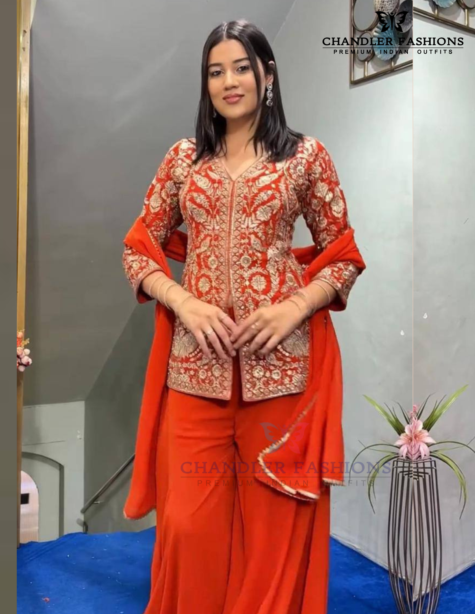Orange Color Georgette With Embroidery Work Palazzo Suits In USA