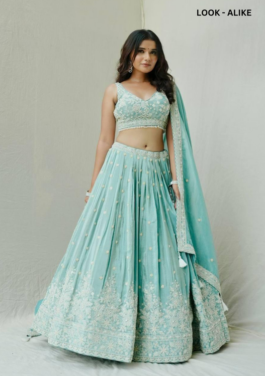 Attractive Light Blue Color Embroidery Sequins Work Lehenga Choli