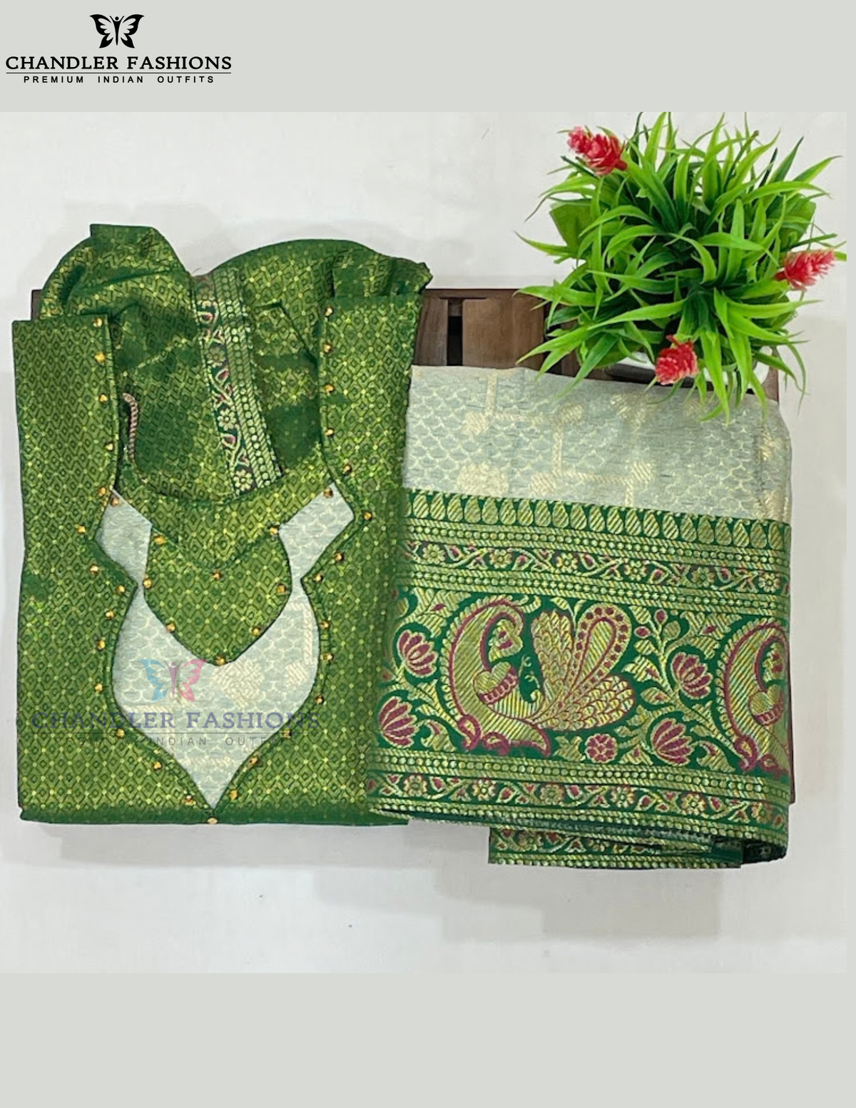 Green Color Silk Langa Set With Stone Work In USA