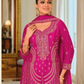 Pink Color Chinon With Embroidery Work Palazzo Suit With Dupatta Near Me