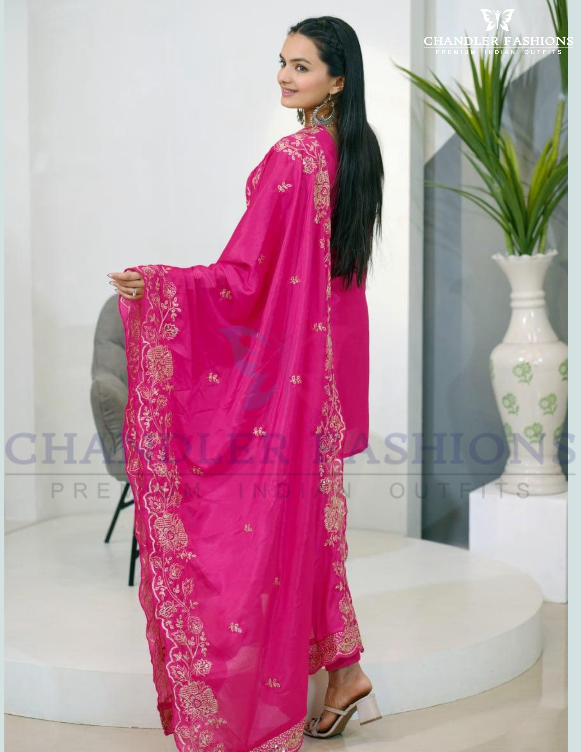 Attractive Rani Pink Color Chinon Fabric With Heavy Sequins And Embroidery Work Salwar Suits Near Me