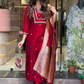 Wonderful Dark Red Color Cotton Slub With Embroidery Work Salwar Suits For Women