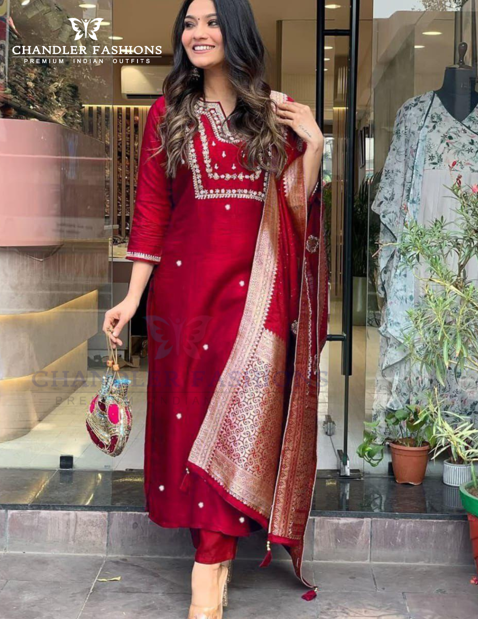 Wonderful Dark Red Color Cotton Slub With Embroidery Work Salwar Suits For Women