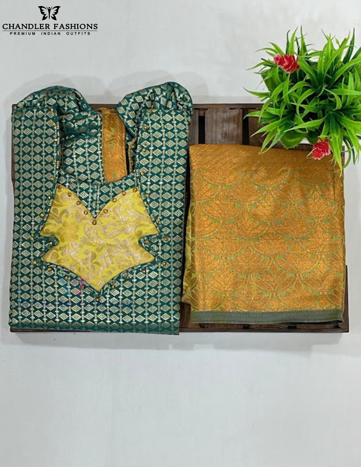 Green And Yellow Color Silk With Stone Work Langa Set In USA