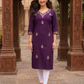 Amazing Purple Color Cotton With Embroidery Work Kurti For Women
