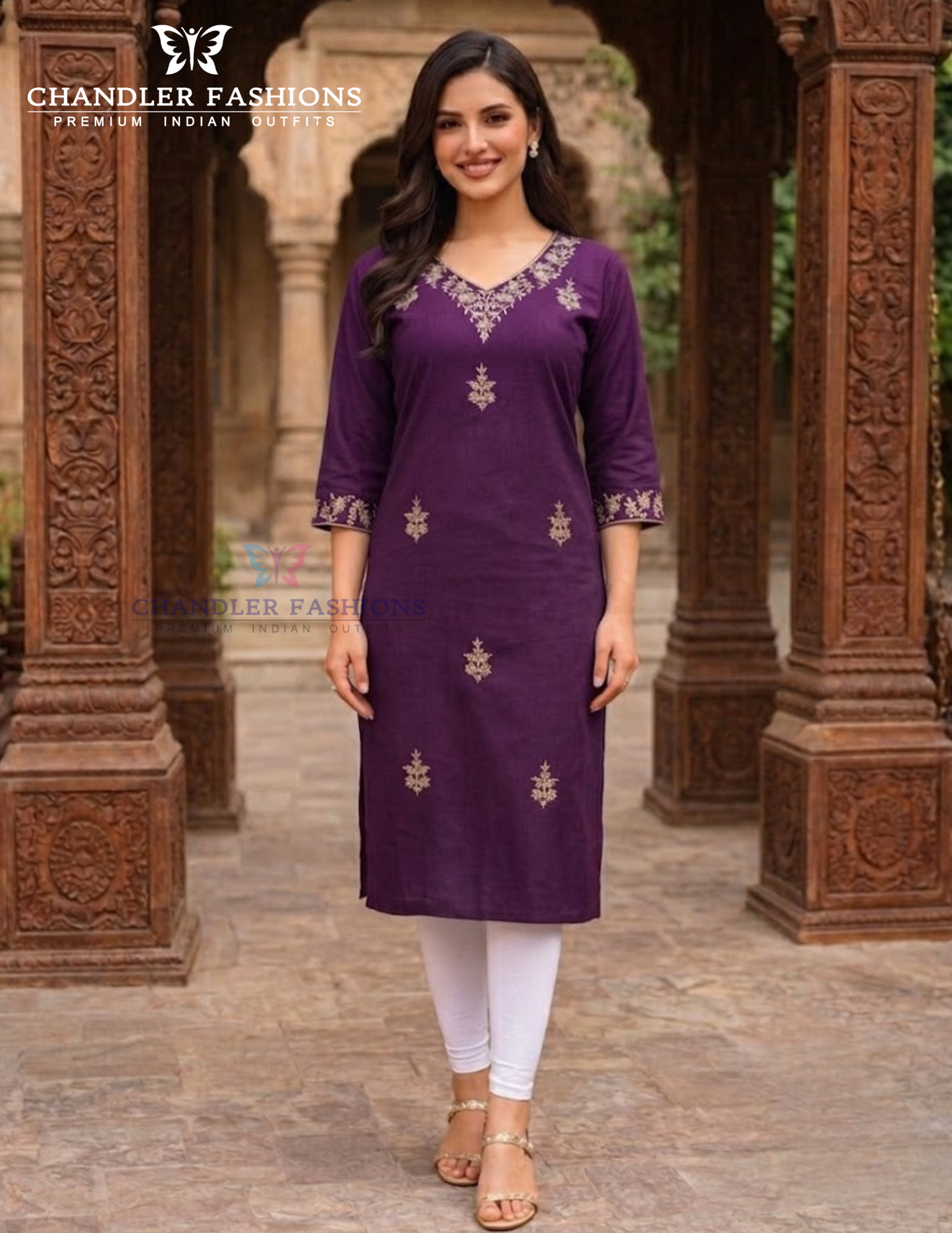 Amazing Purple Color Cotton With Embroidery Work Kurti For Women