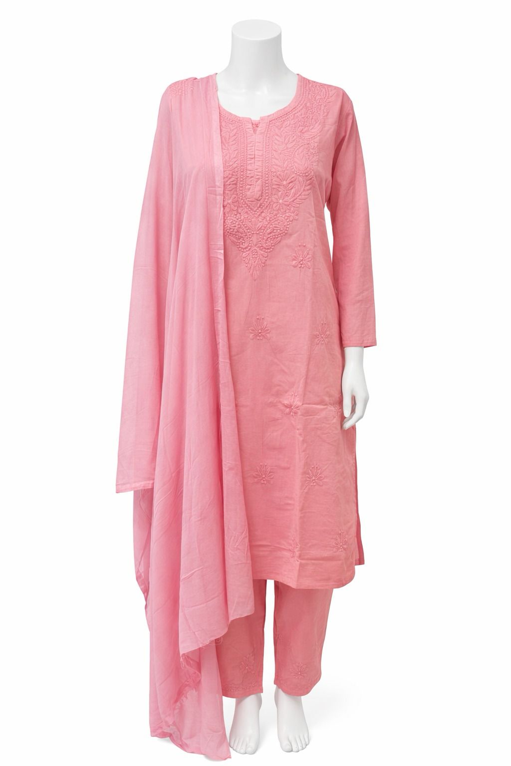 Alluring Pink Color Cotton With Chikankari Work Palazzo Suits For Women