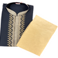 Charming Black Color Embroidery Work Slub Silk Kurta With Golden color Pajama Pant For Men