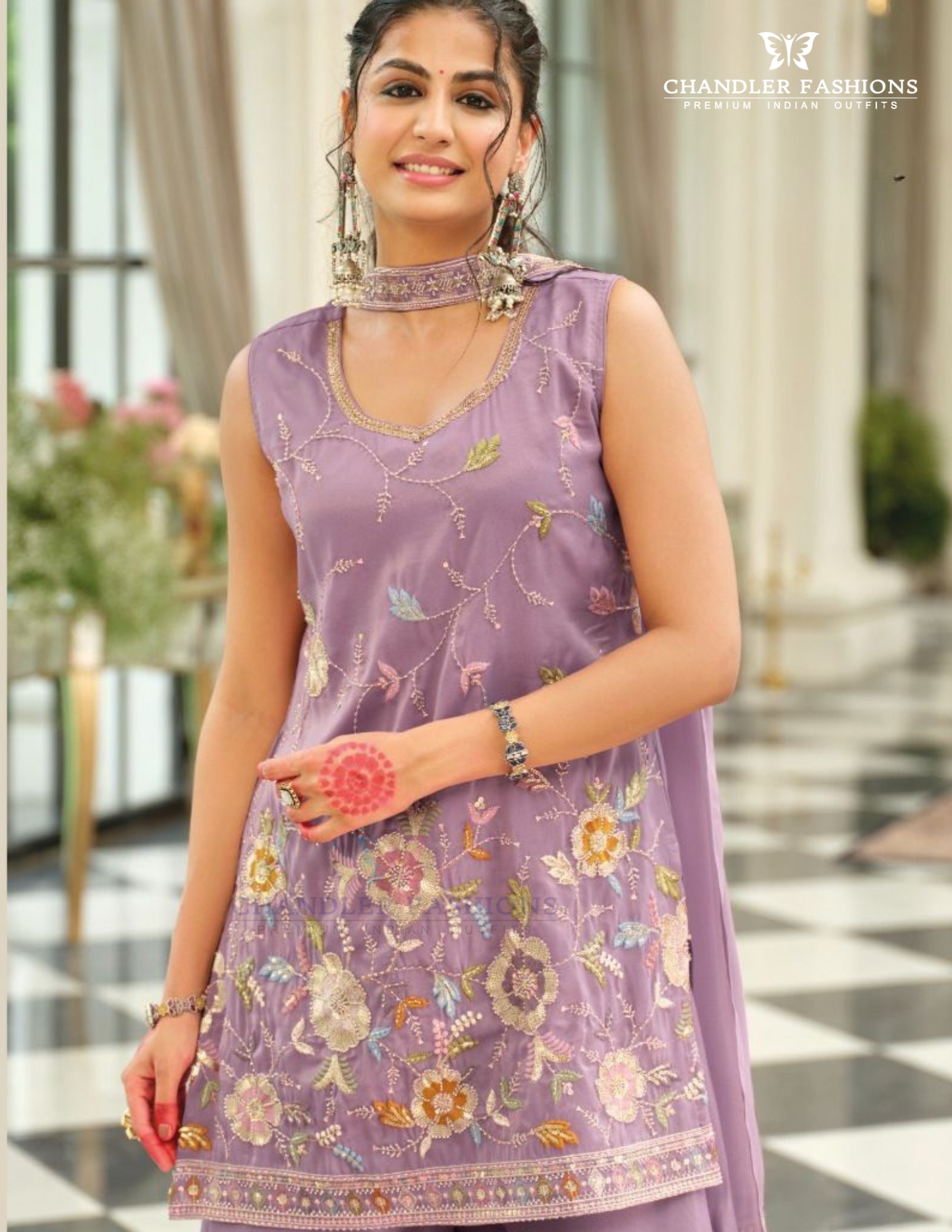 Lavender Color Shimmer Silk Palazzo Suits In USA