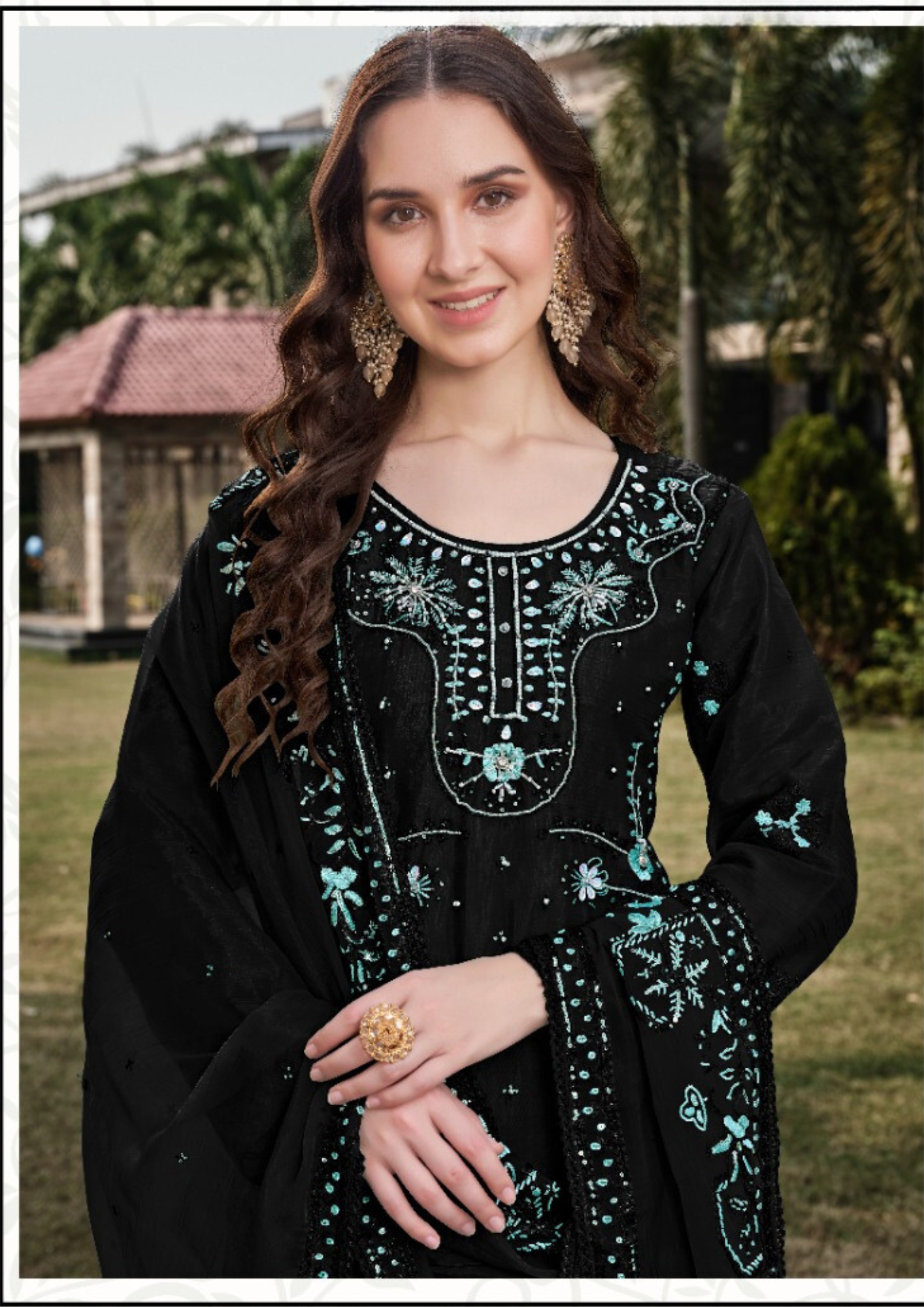 Black Color Georgette Embroidery Khatli Work Suit In Near Me