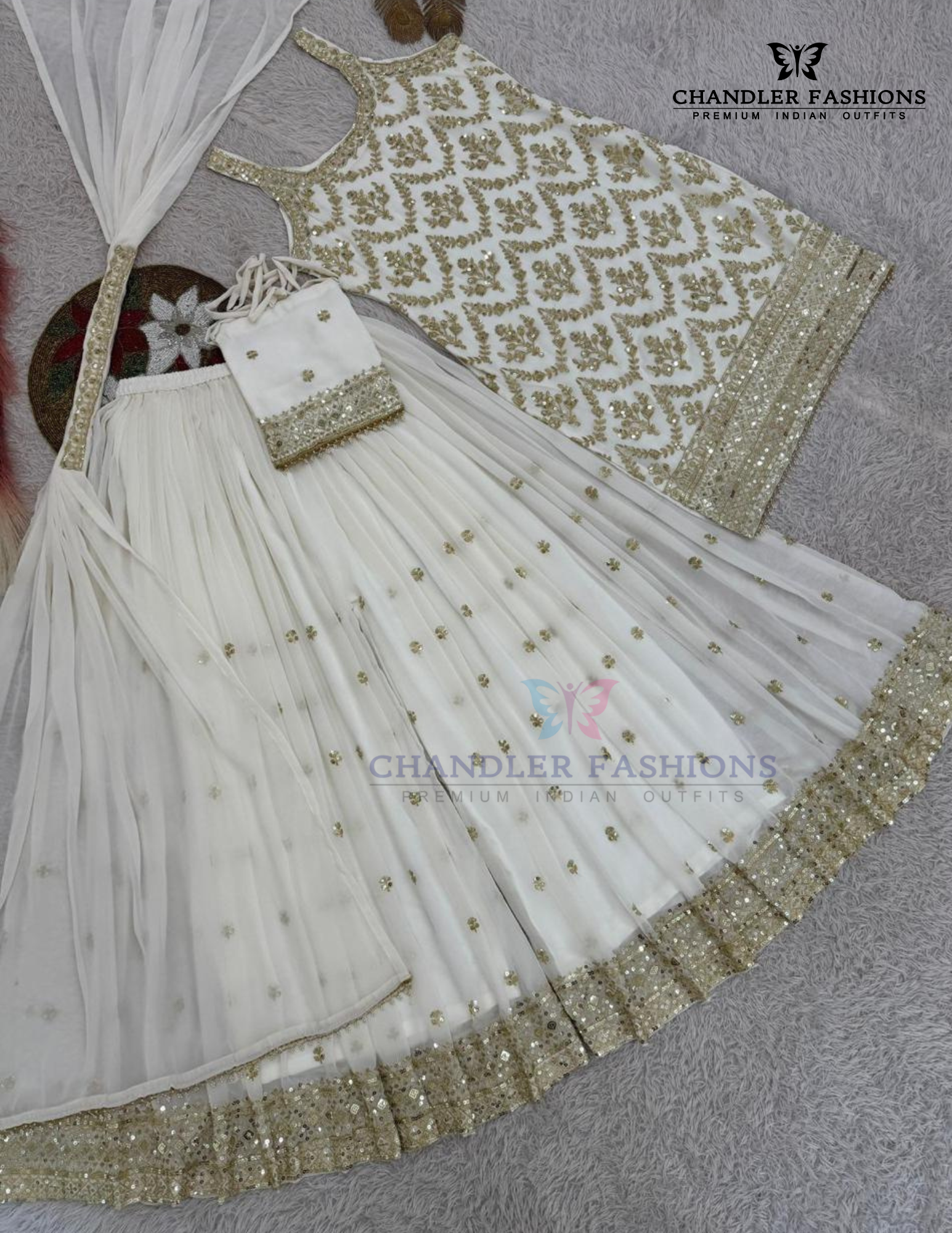 Beautiful Off White Color Georgette With Embroidery And Sequins Work In Tempe