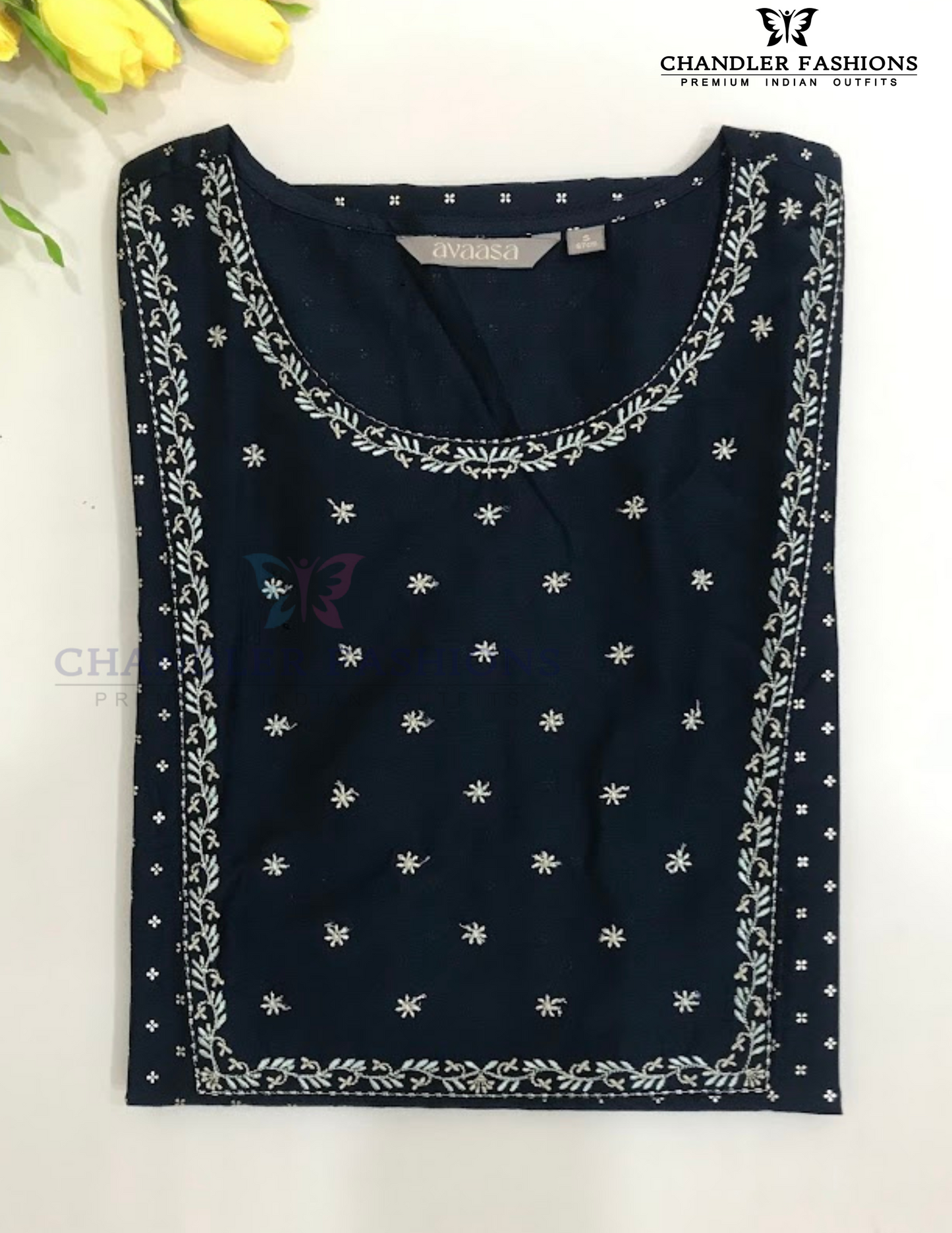 Alluring Blue Color Cotton With Embroidery And Printed Work Kurti For Women Near Me