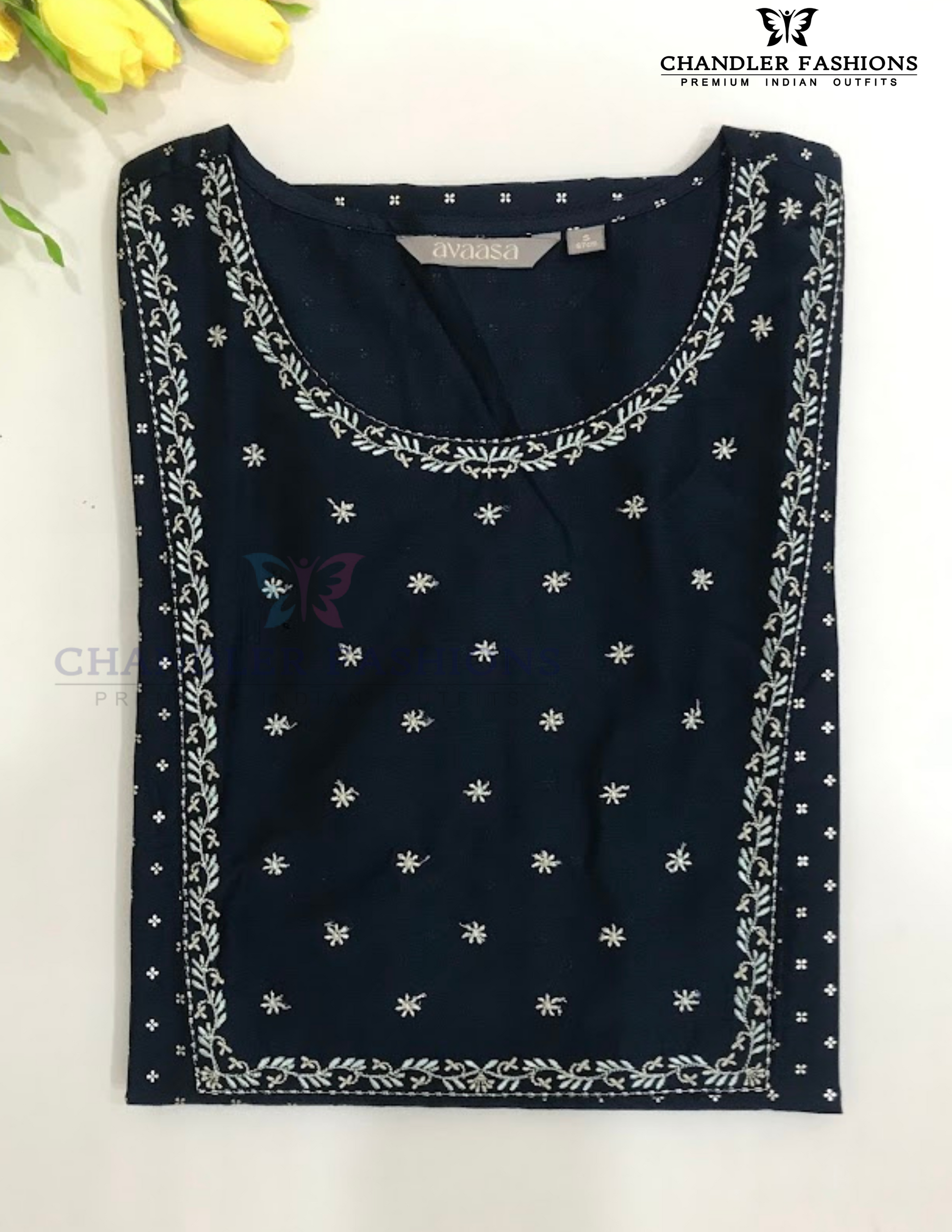 Alluring Blue Color Cotton With Embroidery And Printed Work Kurti For Women Near Me