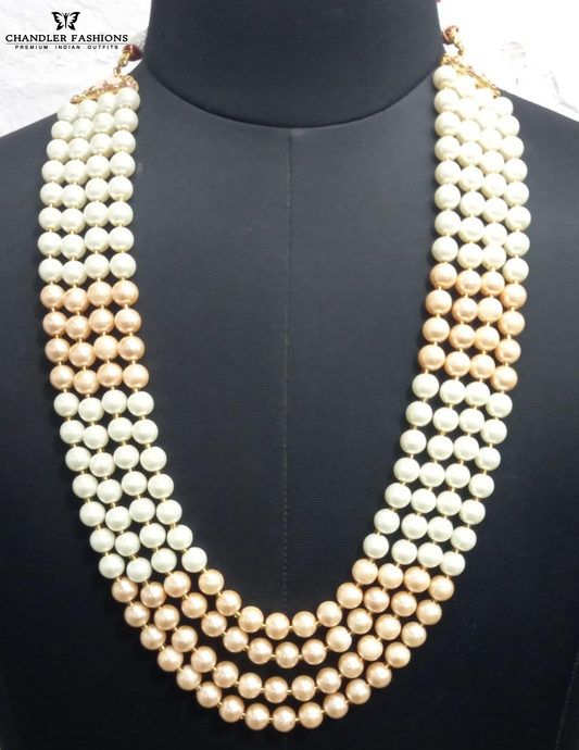 Elegant Gold And White Color Gold Plated With Pearl Beaded Mala