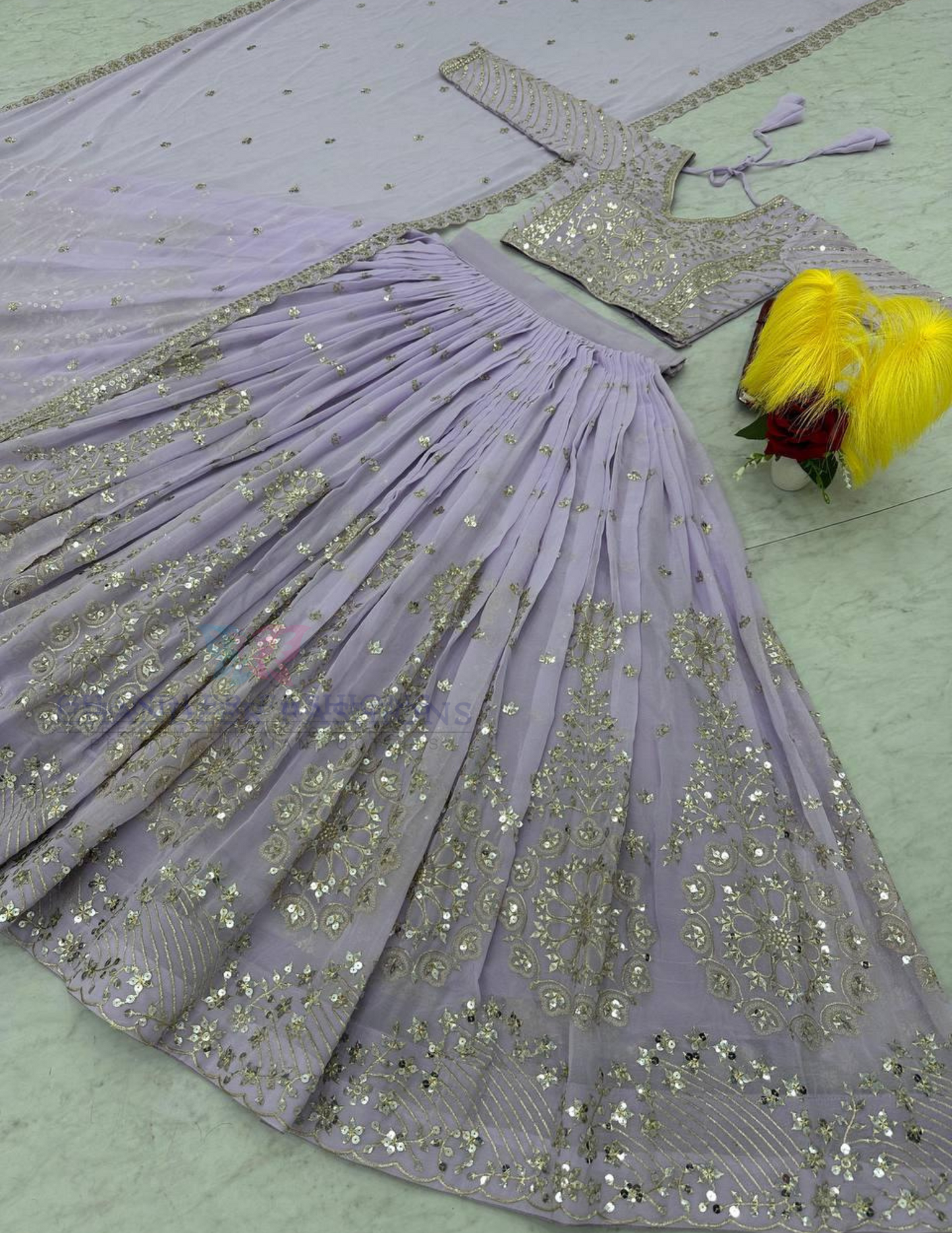 Elegant Lavender Color Embroidery Work Lehenga Choli In Mesa