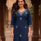 Blue Color Cotton With Embroidery Work Kurti Near Me