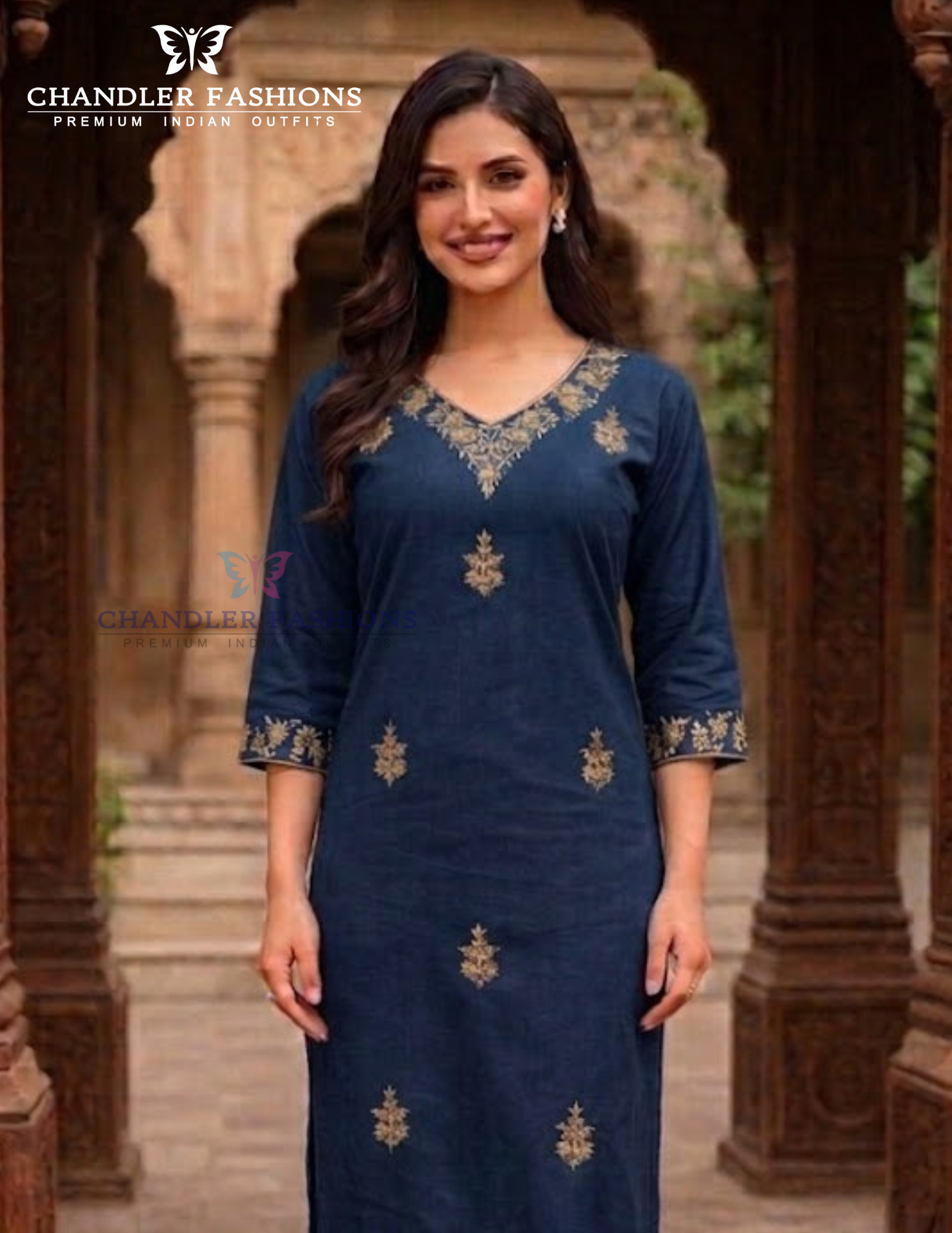 Blue Color Cotton With Embroidery Work Kurti Near Me