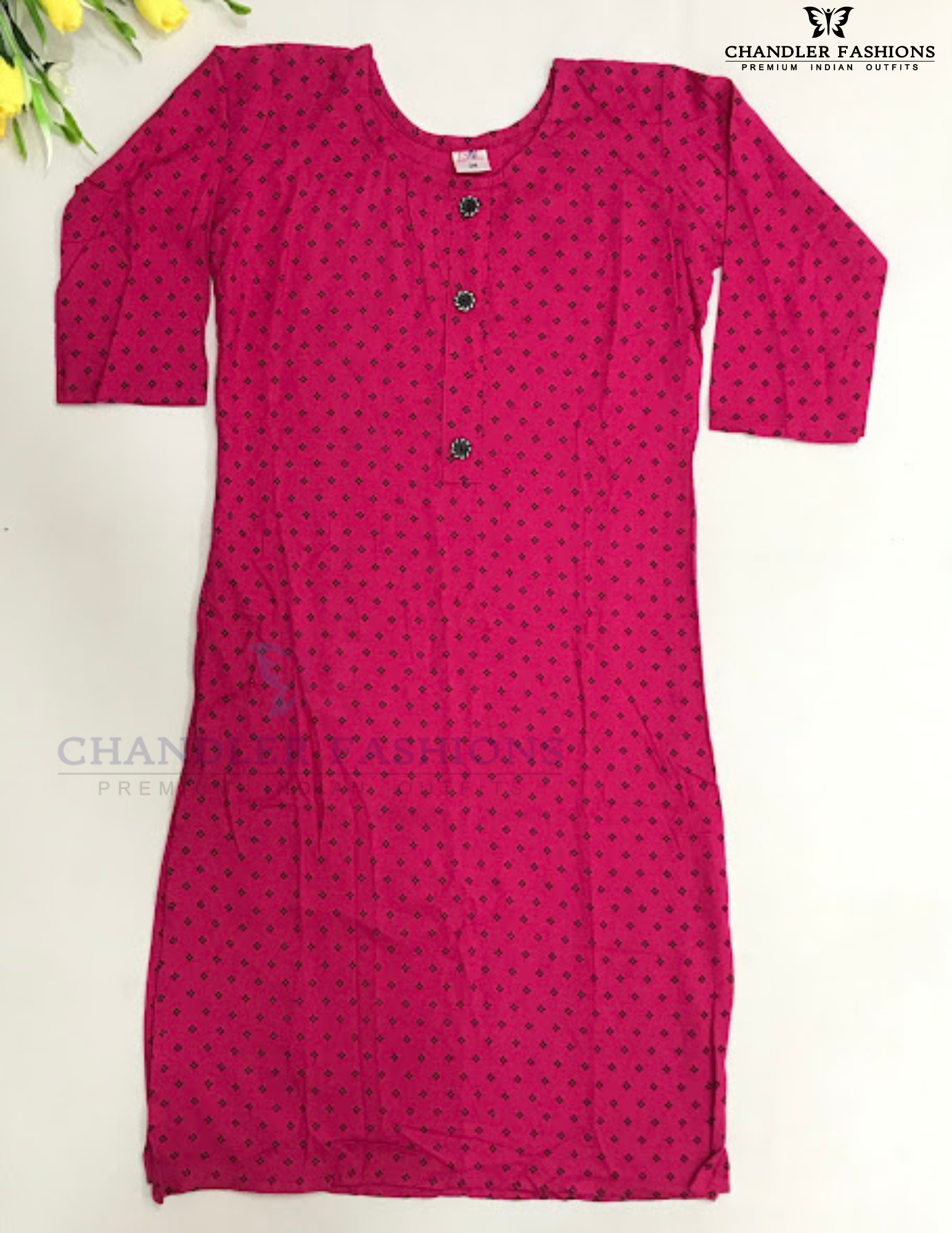 Pleasing Pink Color Rayon With Printed Work Kurti For Girls